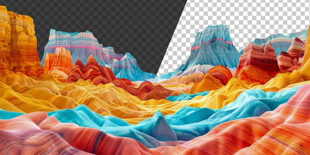 PSD colorful layered rock formations on transparent background stock png