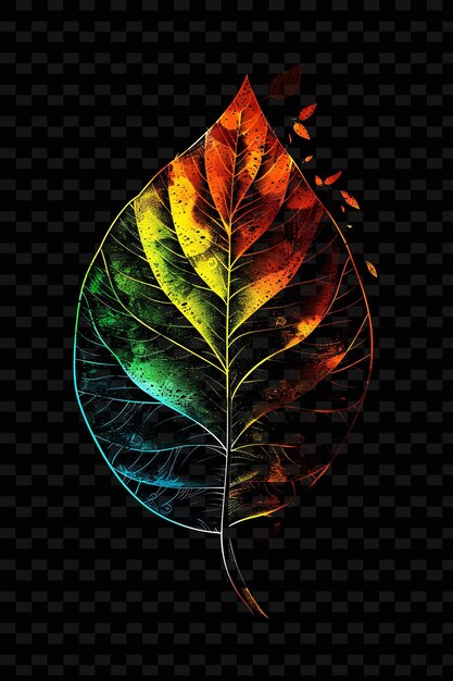 PSD a colorful leaf that is on a black background