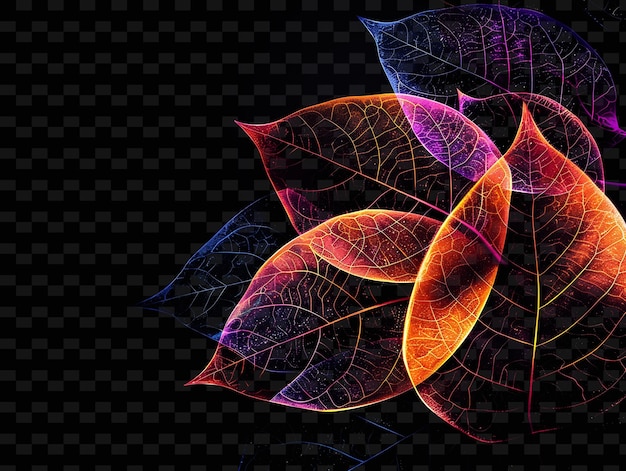 A colorful leaf with a pattern of leaves on a black background