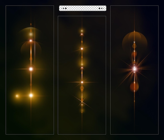 PSD 어두운 배경에서 다채로운 렌즈 플레어 컬렉션 및 조명 렌즈 플레어