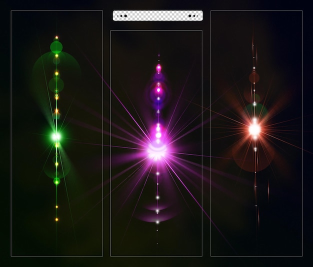 Colorful lens flare collection and lighting lens flare in dark background