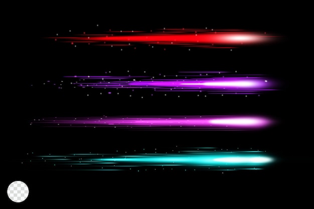 Colorful lens flare glowing line transparent effects on black background