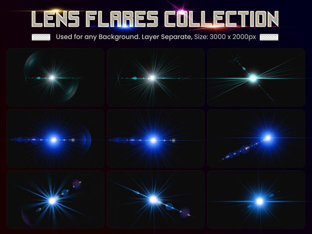 Colorful lens flare with abstract lens lights collection