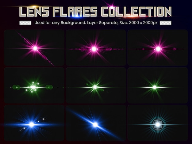 Colorful lens flare with abstract lens lights collection