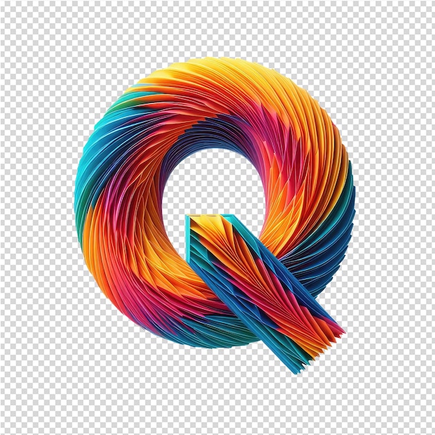 A colorful letter q is shown on a transparent background