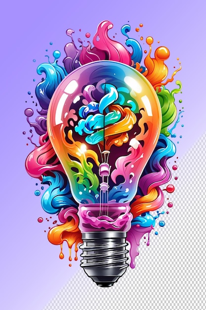 PSD a colorful light bulb with a brain on it and the word brain on it