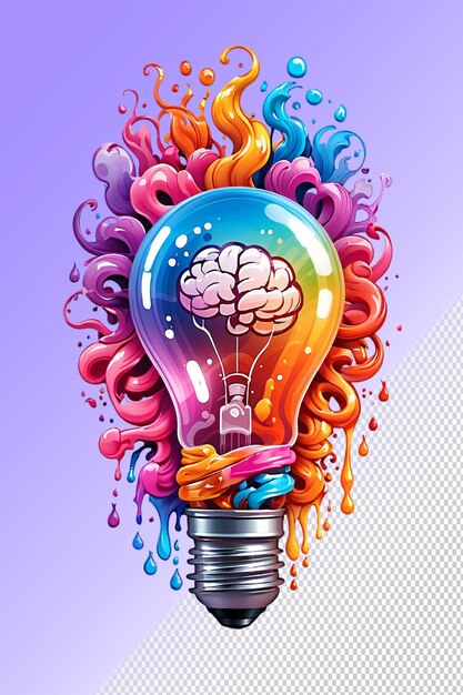 PSD a colorful light bulb with a brain on it