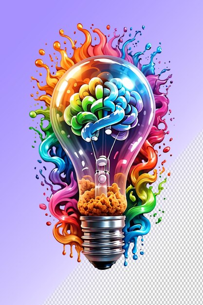 PSD una lampadina colorata con liquido colorato e bolle colorate