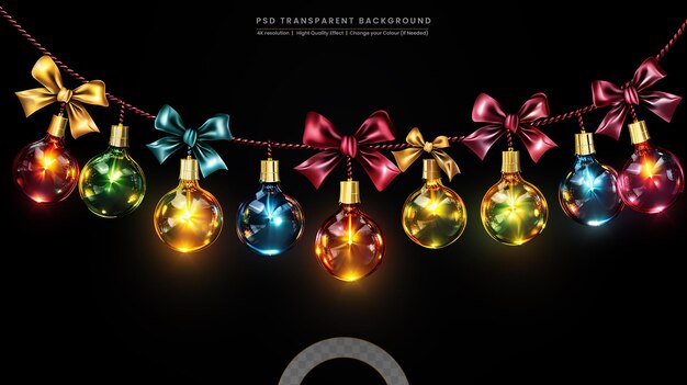 PSD colorful light bulbs garland isolated on black background