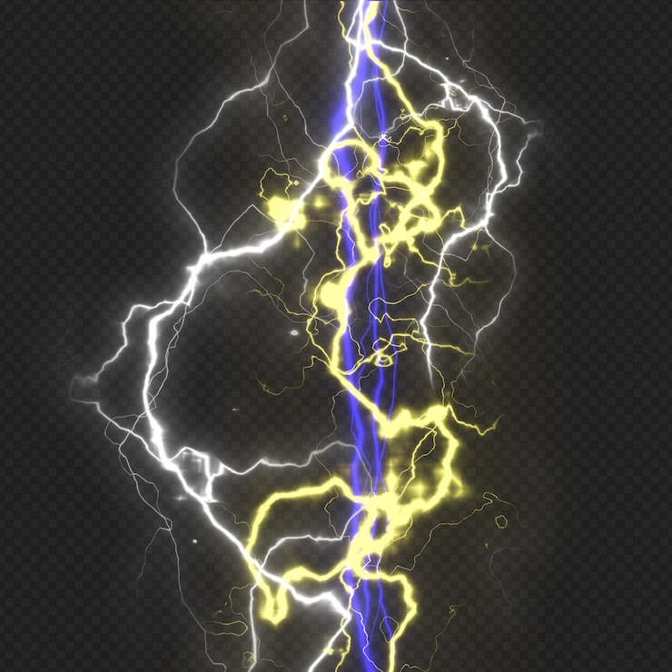 PSD colorful light effect of electric lightning isolated on transparent background