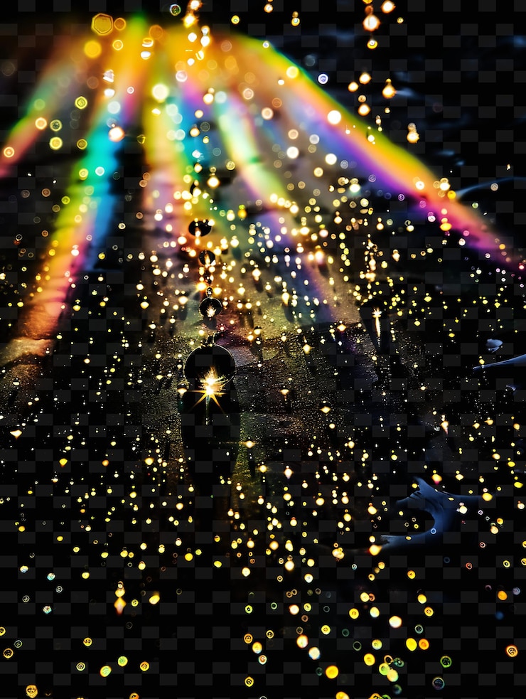 PSD a colorful light shines on a black surface with a reflection of a light
