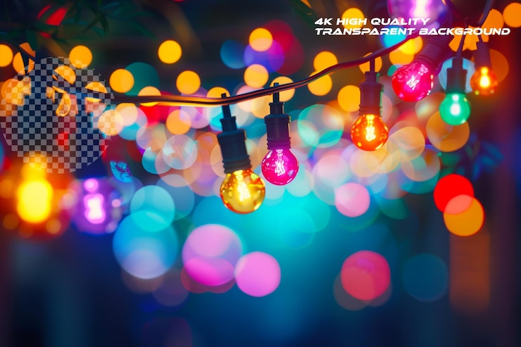PSD colorful lights string decoration for party or celebration on transparent background