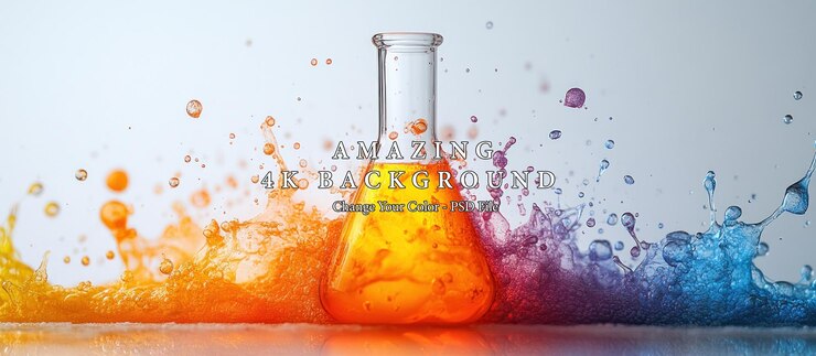 PSD colorful liquid explosion in beaker