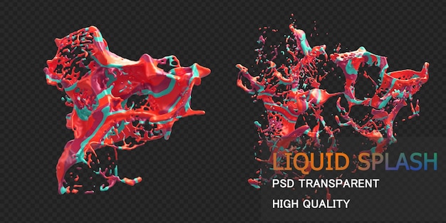 Colorful Liquid splash 3d rendering premium psd