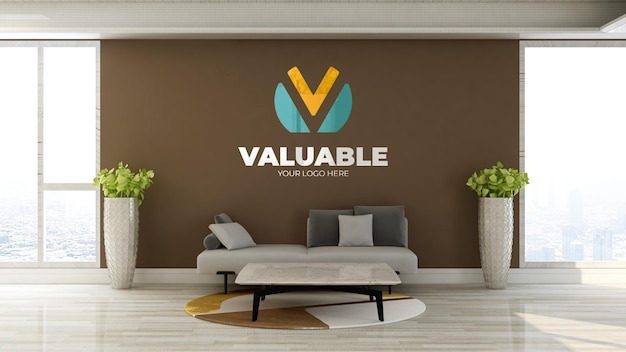 Colorful logo mockup in the office lobby waiting room