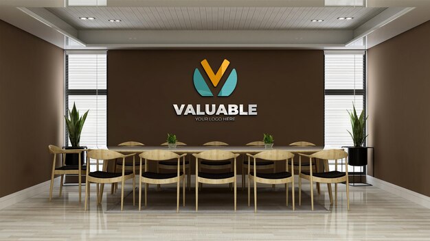 Colorful logo mockup in the office meeting room