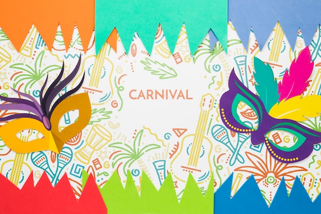 PSD colorful masks for carnival with paper cut-outs