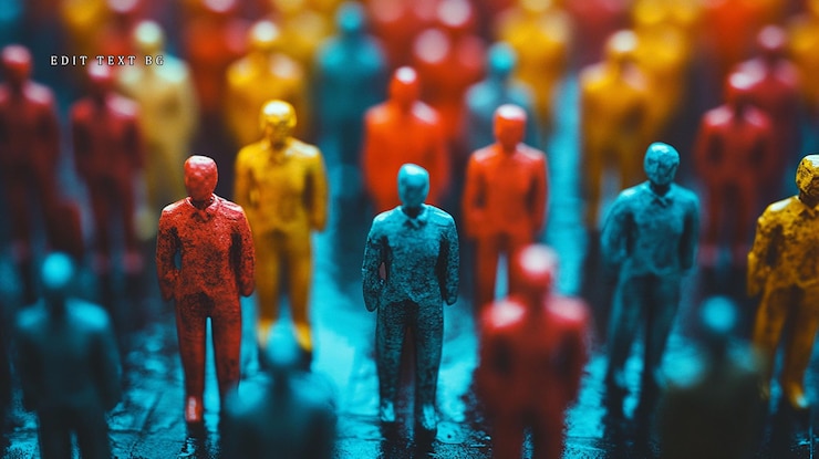 PSD colorful miniature figures representing a diverse crowd