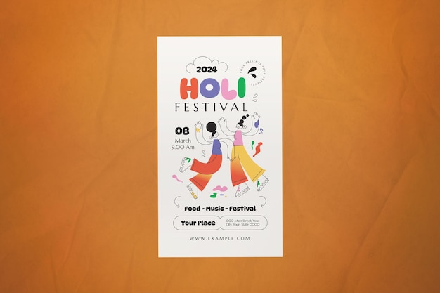 PSD colorful modern hand drawn holi festival instagram story