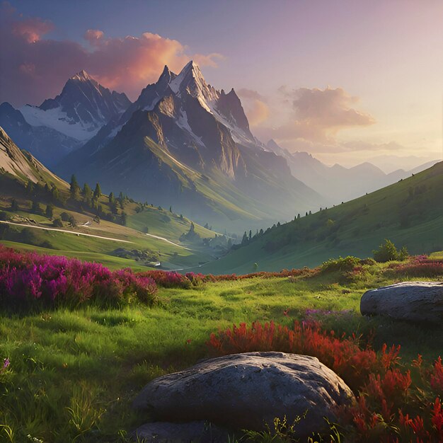 Colorful morning mountain scenery