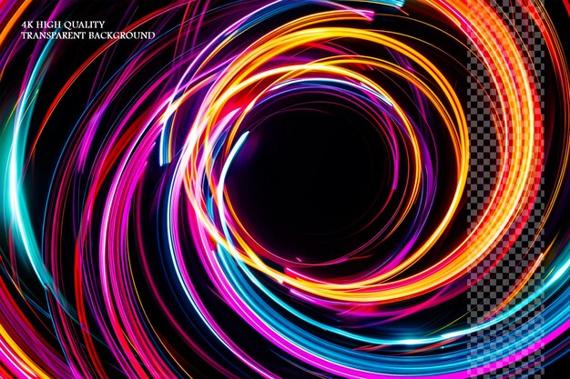 A colorful neon light background with swirling lines of on transparent background