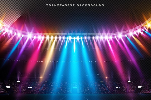 PSD colorful neon stage lighting setup on transparent overlay