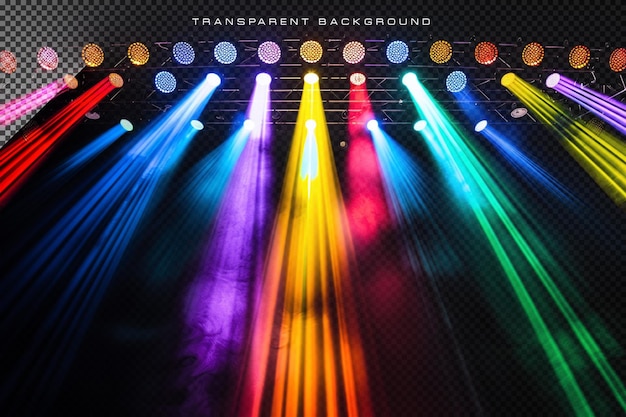 PSD colorful neon stage lighting setup on transparent overlay