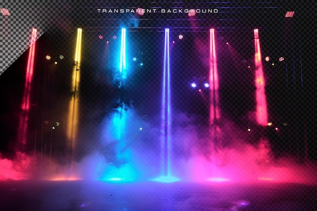 PSD colorful neon stage lighting spotlighting on transparent background