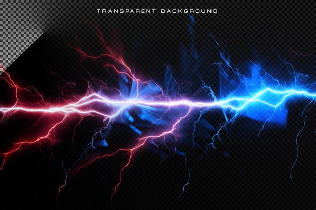 PSD colorful neon thunder lighting strike on transparent overlay