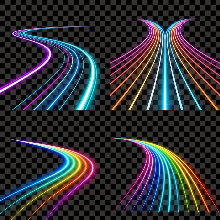 PSD colorful neon wave design isolated transparent background png