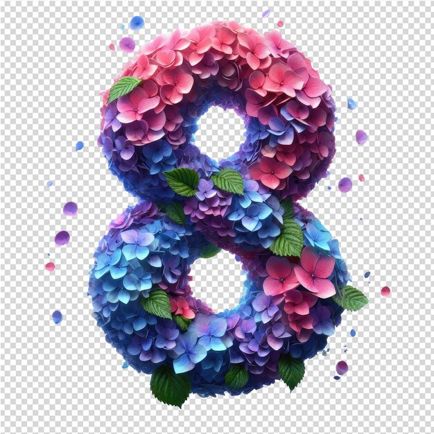 PSD a colorful number 6 with pink and purple flowers