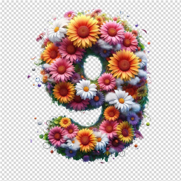 PSD a colorful number made out of flowers with a number 6 on it