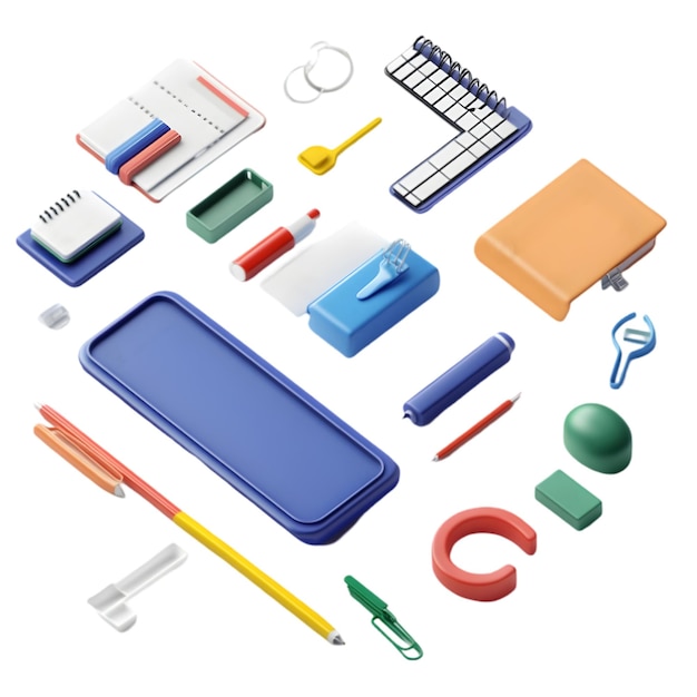 colorful office and school supplies set 3d stationery collection with pens notebooks and access