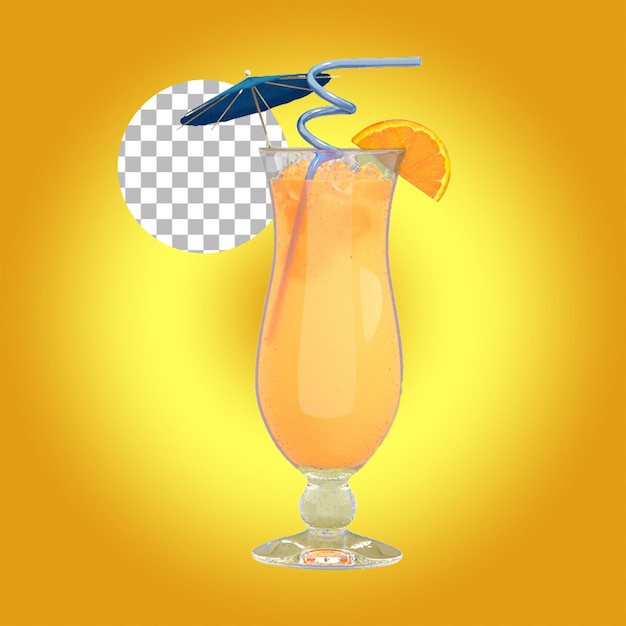 PSD cocktail arancione colorato con frutta tropicale fresca a dadini in un bicchiere elegante