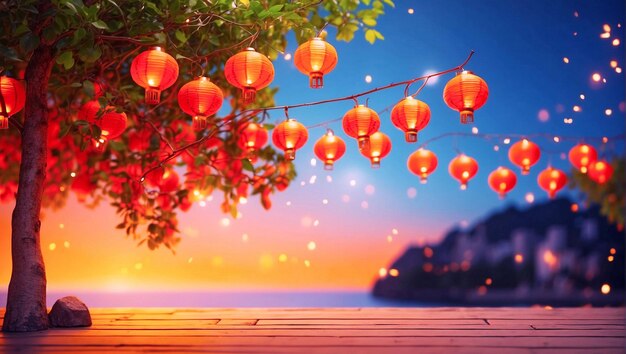 PSD colorful orange lanterns background