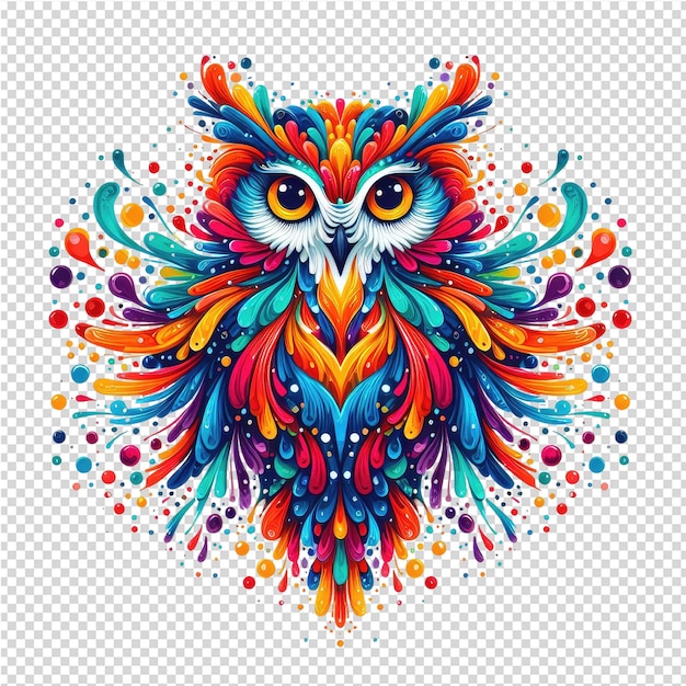 PSD colorful owl with colorful feathers on the background