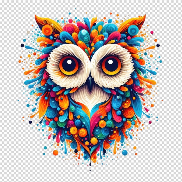 PSD a colorful owl with colorful feathers and a colorful pattern