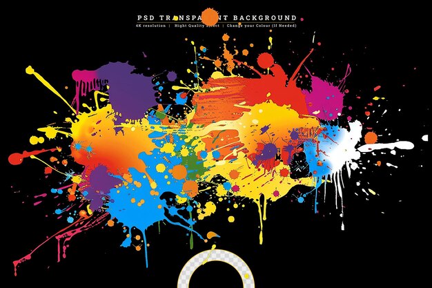 PSD colorful paint drop splashing isolated on black background