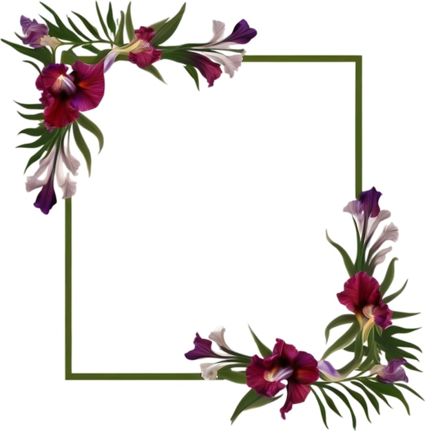 PSD colorful painting of iris floral frame