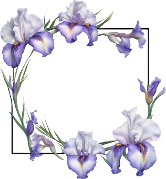 PSD colorful painting of iris floral frame