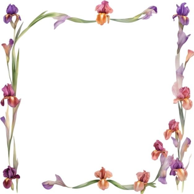 PSD colorful painting of iris floral frame