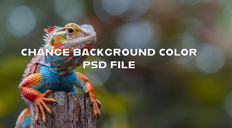 PSD colorful panther chameleon perched on a stump