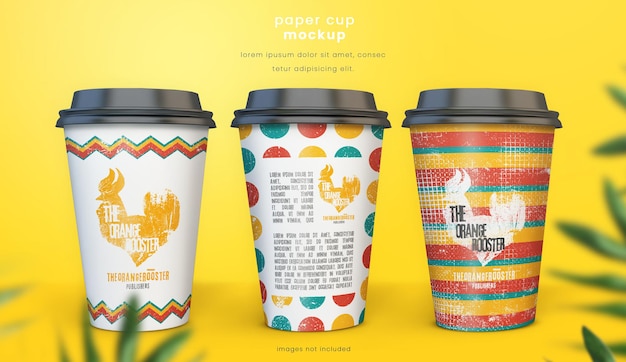 PSD colorful paper cup mockup design rendering