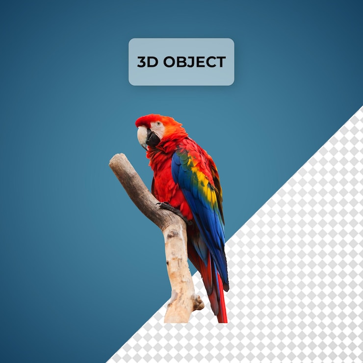 PSD a colorful parrot is sitting on a branch with a blue background