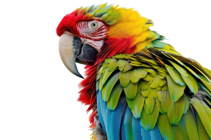 PSD colorful parrot isolated on white background studio animal photography aig57