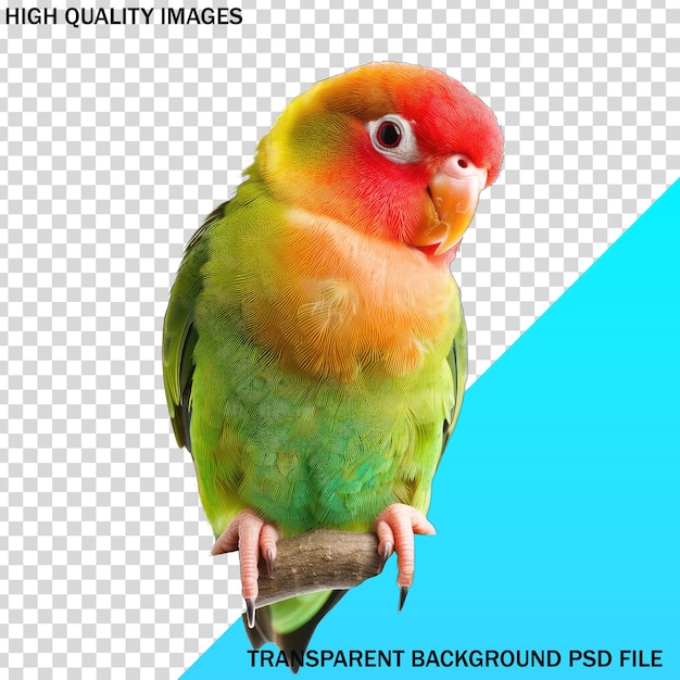 PSD a colorful parrot with a blue background that says high quality photoshop