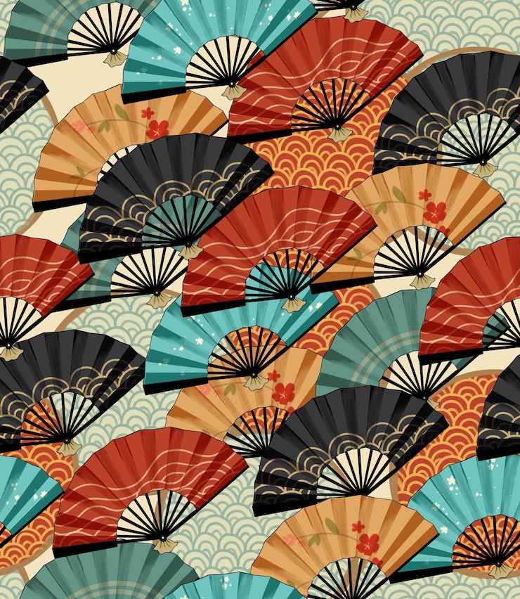 PSD a colorful pattern of fans with the words  fan  on the top