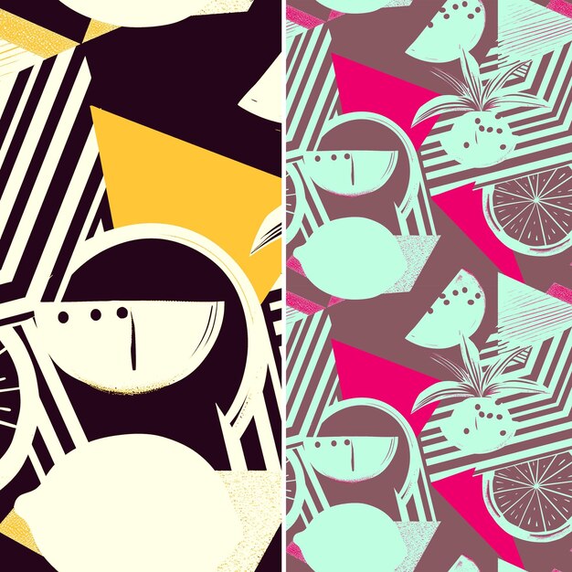 PSD a colorful pattern with a penguin and a lemon