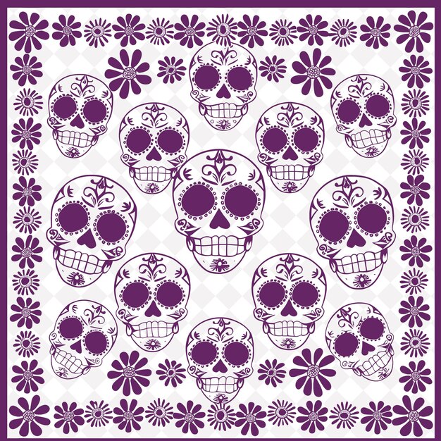 PSD a colorful pattern with skulls and flowers