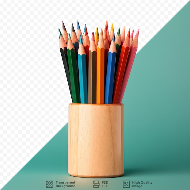 PSD colorful pencils in wooden case with transparent background start of september head to school